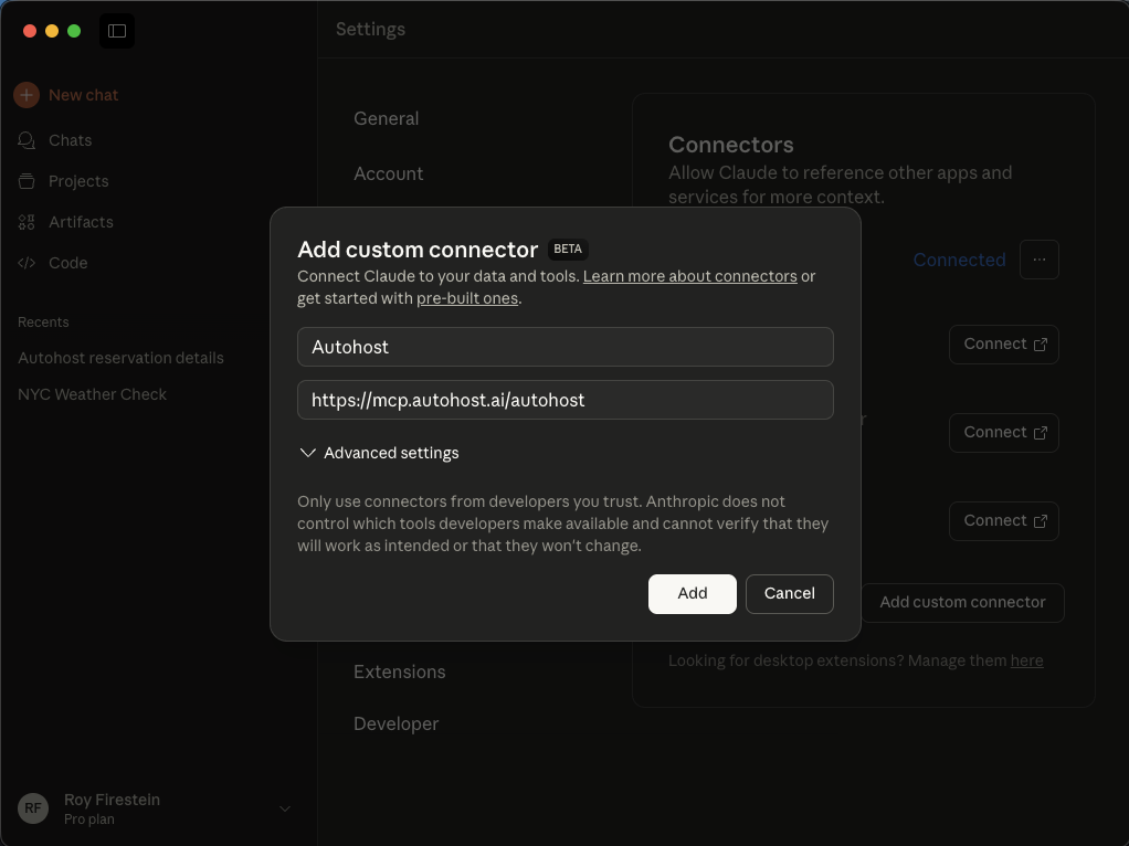 Claude Desktop new connector